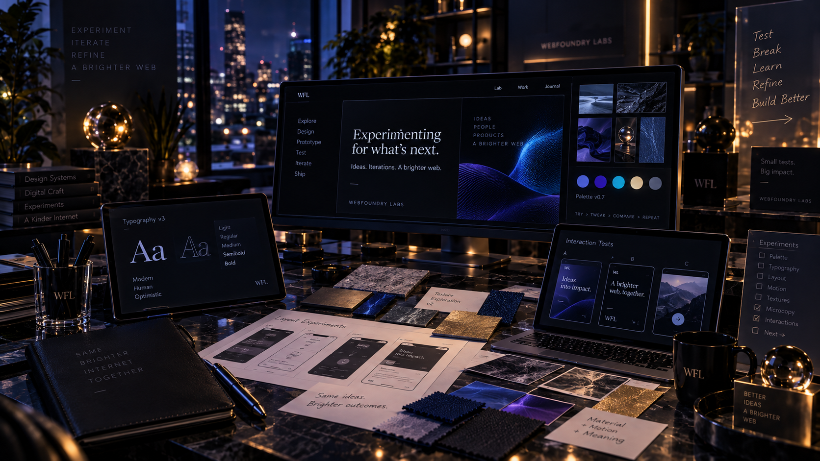 WebFoundry experimentation environment with typography, interfaces, textures and colour tests
